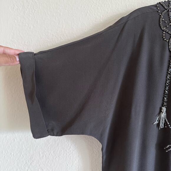 Rebecca Taylor Gray Silk Beaded Blouse Size 8 - Picture 6 of 9